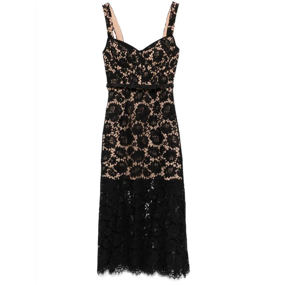 NEW SELF-PORTRAIT fine lace midi dress in black - Picture 2 of 5